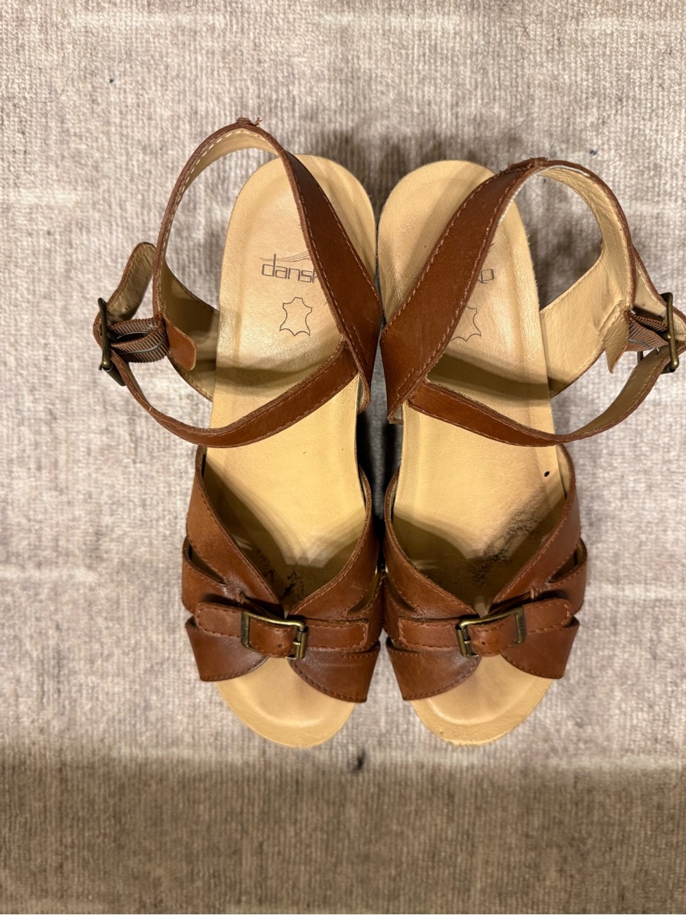 Dansko Brown Leather Buckle Cross-Strap Sandals - Picture 3 of 3
